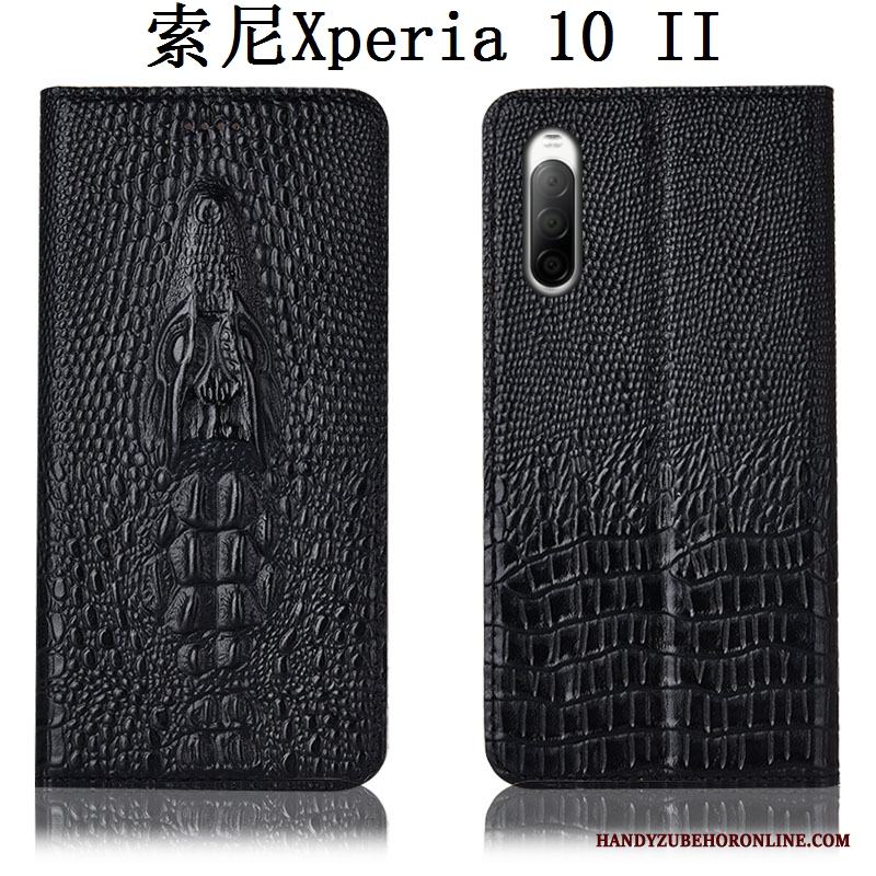 Sony Xperia 10 Ii Fallskydd Läderfodral Skal Telefon Svart Täcka Krokodilmönster