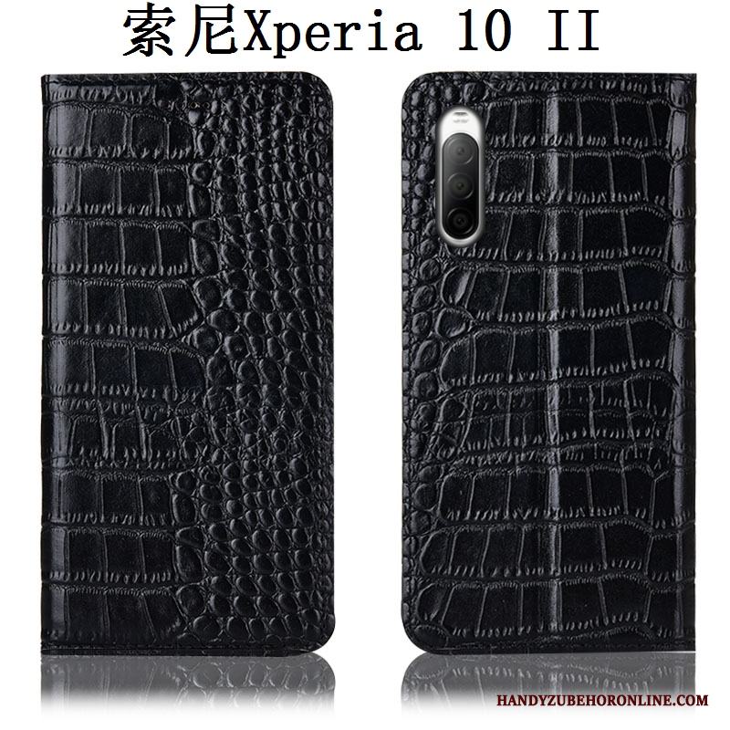 Sony Xperia 10 Ii Läderfodral Fallskydd Täcka Svart Skal Telefon Krokodilmönster All Inclusive