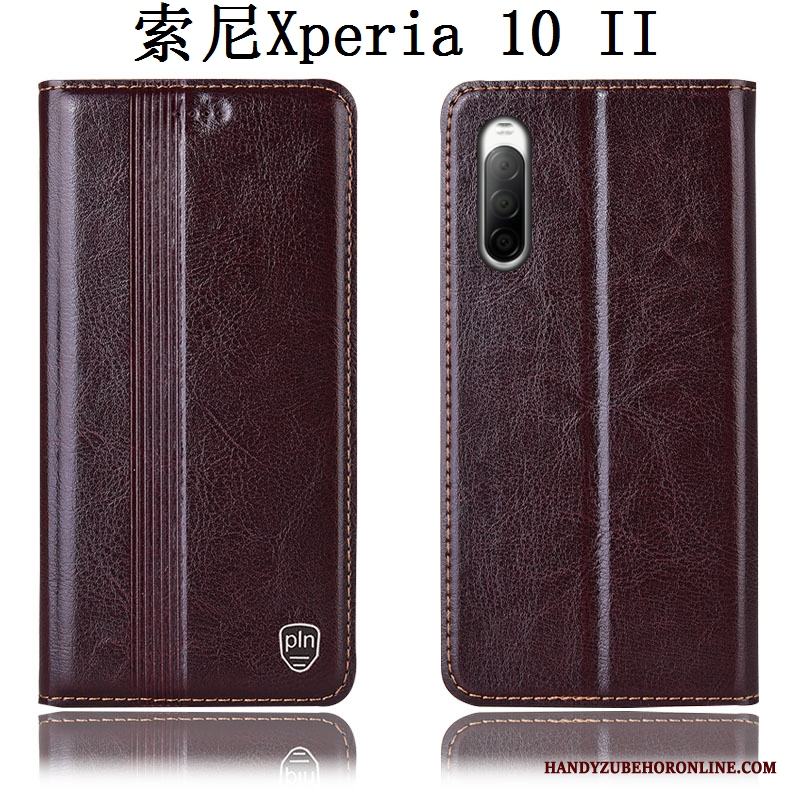 Sony Xperia 10 Ii Äkta Läder Täcka Skal Telefon Svart All Inclusive Fallskydd Fodral