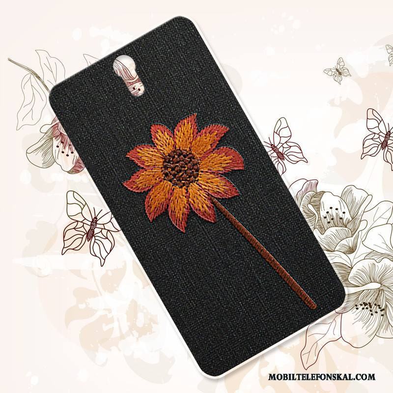 Sony Xperia C5 Ultra Dual Lyxiga Broderi Skal Telefon Blommor Retro Hård Svart