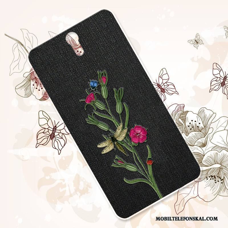 Sony Xperia C5 Ultra Dual Lyxiga Broderi Skal Telefon Blommor Retro Hård Svart