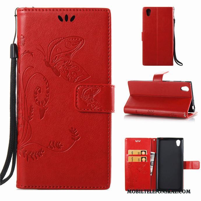 Sony Xperia L1 Röd Täcka Mjuk Läderfodral Hängsmycken Skal Telefon Skydd
