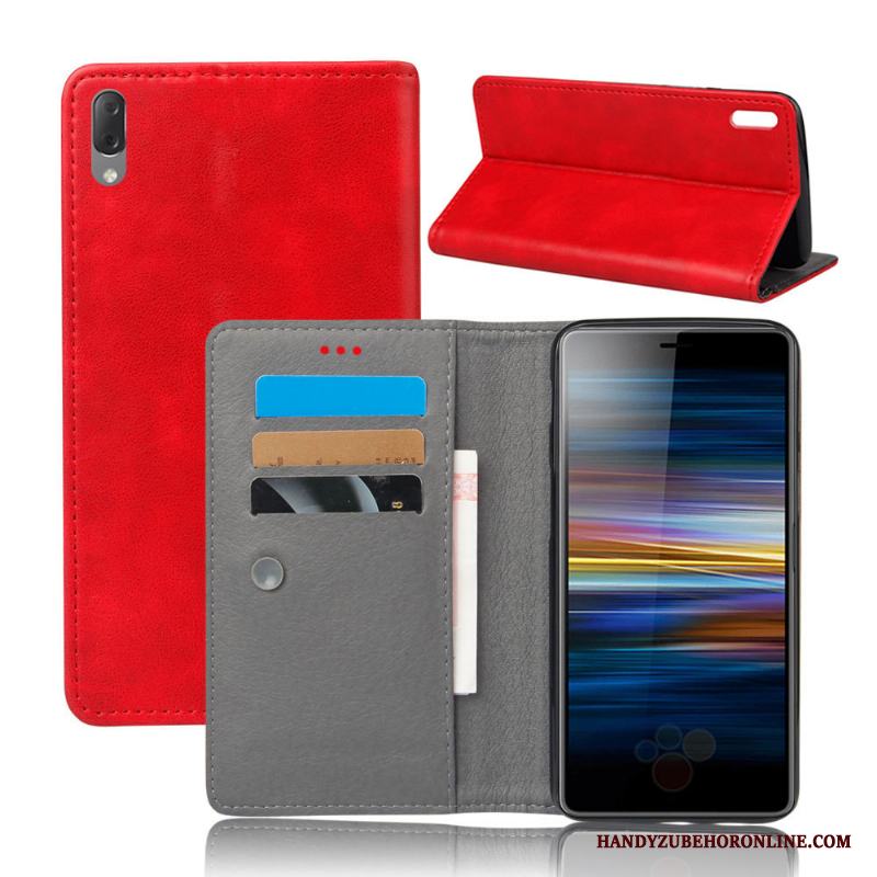 Sony Xperia L3 Fodral Skydd Läder Skal Telefon Kvalitet Röd All Inclusive