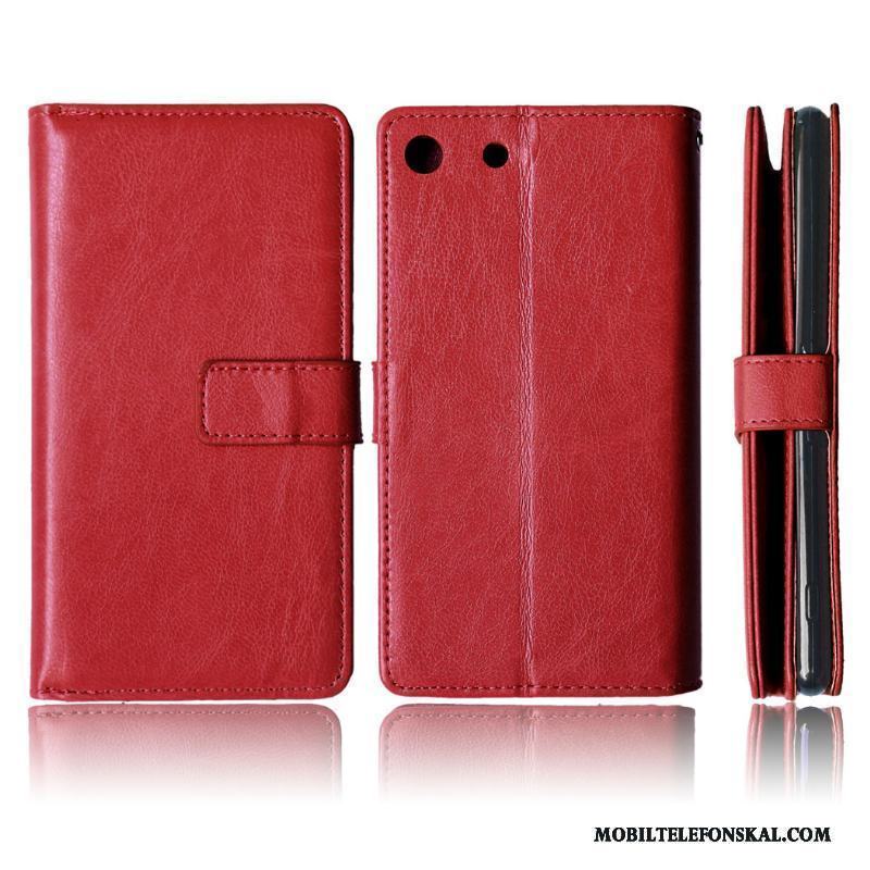 Sony Xperia M5 Dual Fallskydd Plånbok Läderfodral Röd Mobil Telefon Kort Skal Telefon