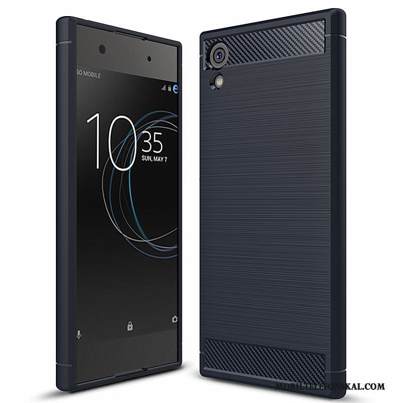 Sony Xperia Xa1 Skal Skydd Mjuk Fodral Silikon Grå Kostfiber Mobil Telefon