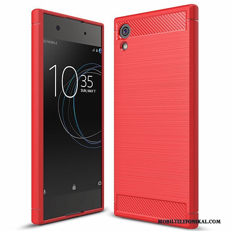 Sony Xperia Xa1 Skal Skydd Mjuk Fodral Silikon Grå Kostfiber Mobil Telefon