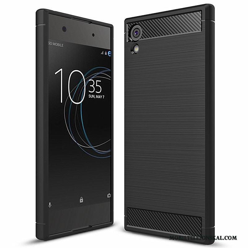 Sony Xperia Xa1 Skal Skydd Mjuk Fodral Silikon Grå Kostfiber Mobil Telefon