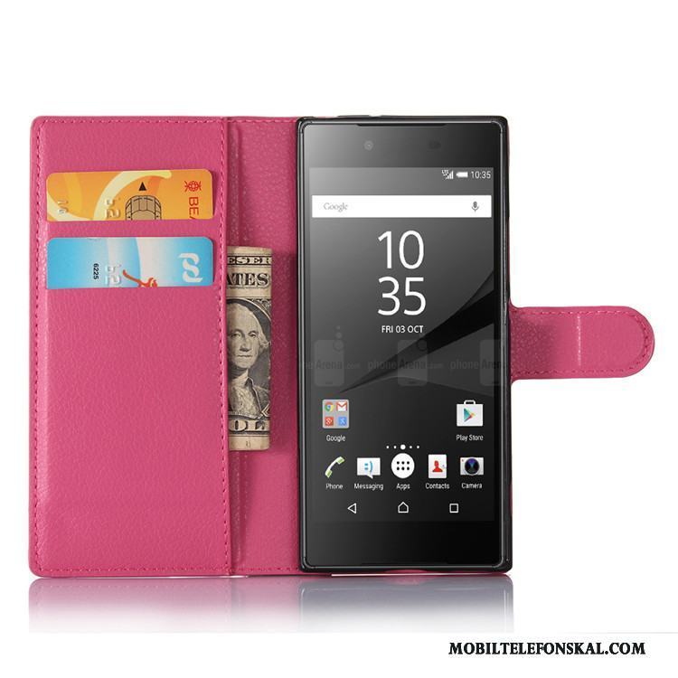 Sony Xperia Xa1 Skal Telefon Purpur Mörk Läderfodral Plånbok Skydd Täcka