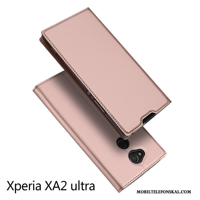 Sony Xperia Xa2 Ultra All Inclusive Skal Trend Läderfodral Fallskydd Guld Kort