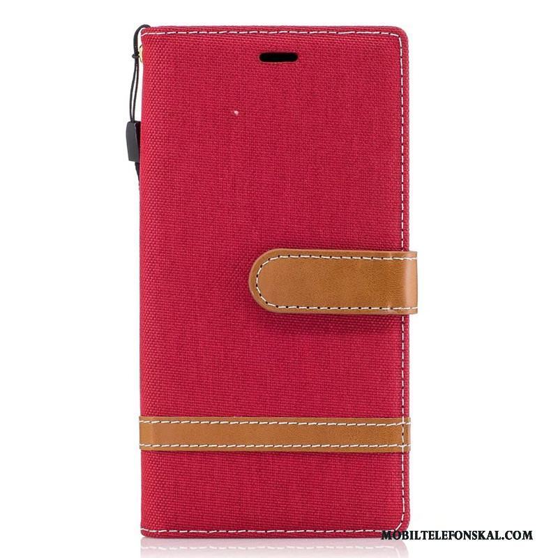 Sony Xperia Xz Fodral Skal Plånbok Mobil Telefon Denim Skydd Röd