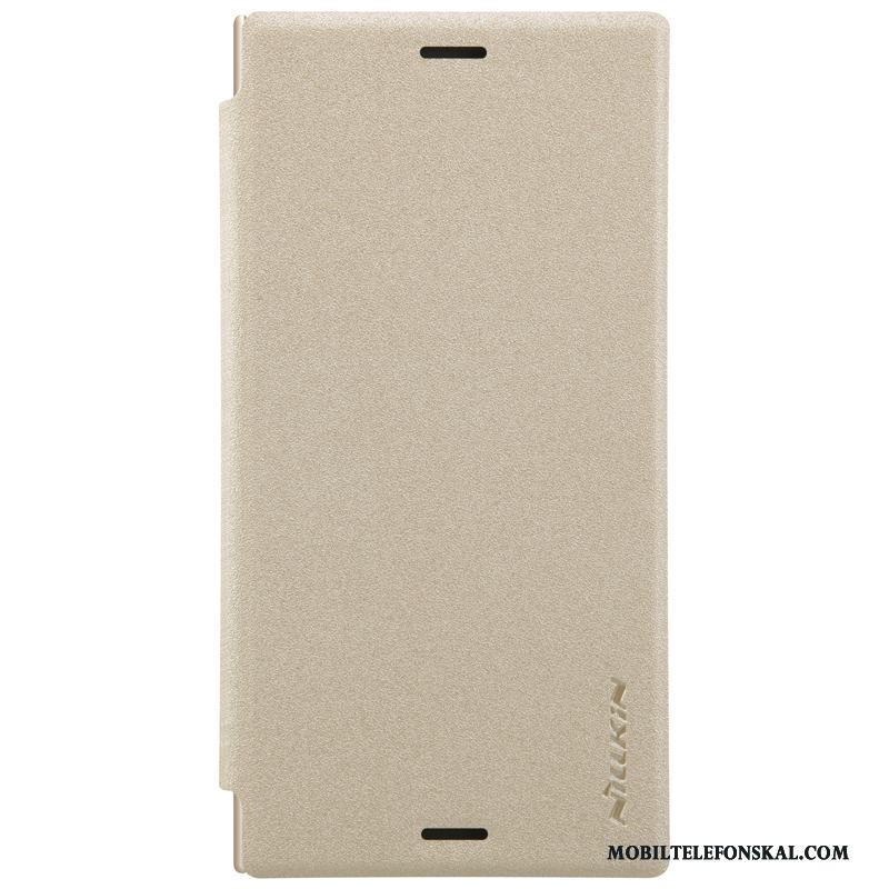 Sony Xperia Xz1 Compact Läderfodral Skal Telefon Täcka Guld Grå Skydd