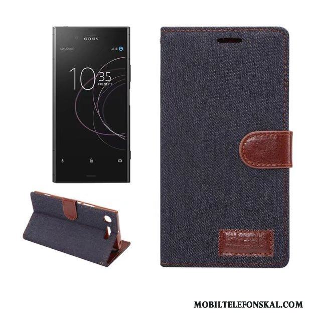 Sony Xperia Xz1 Mobil Telefon Ljusblå Skal Telefon Fodral Denim Läderfodral Skydd