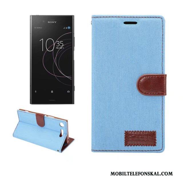 Sony Xperia Xz1 Mobil Telefon Ljusblå Skal Telefon Fodral Denim Läderfodral Skydd
