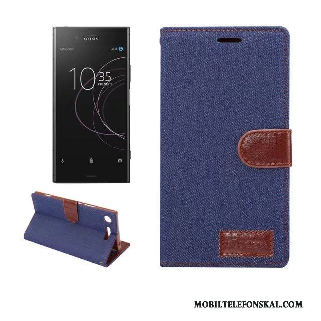 Sony Xperia Xz1 Mobil Telefon Ljusblå Skal Telefon Fodral Denim Läderfodral Skydd
