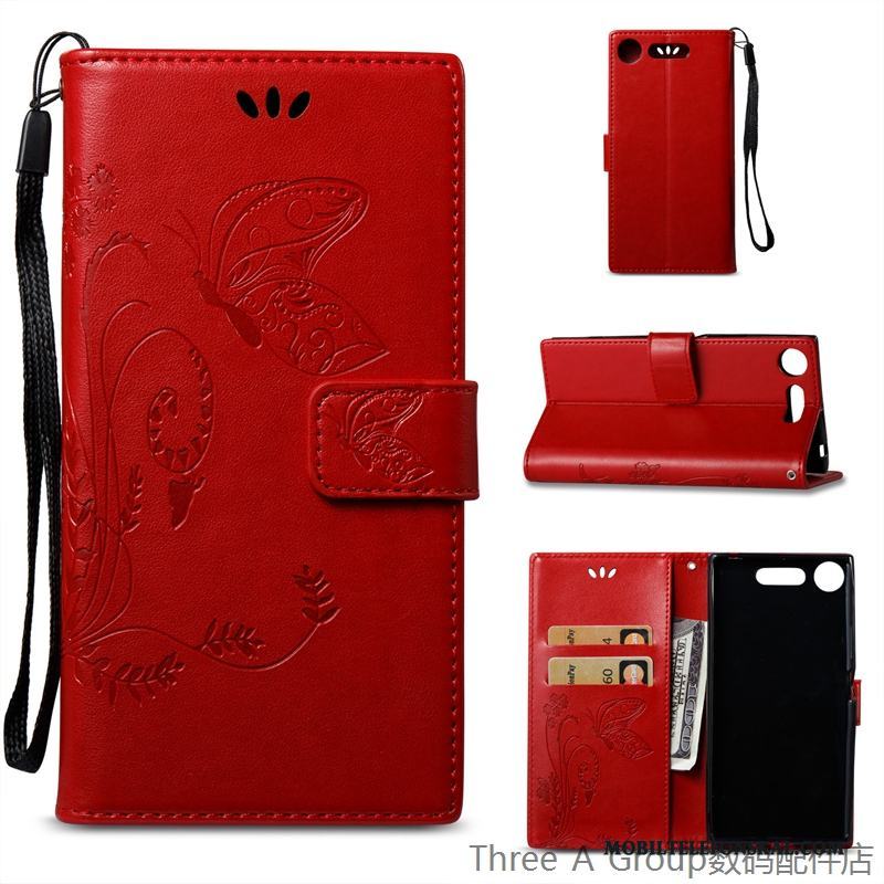Sony Xperia Xz1 Skydd Fallskydd Mobil Telefon Läderfodral Täcka Röd Skal