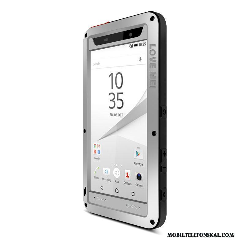 Sony Xperia Z5 Compact Skal Nubuck Tre Försvar Skydd Fallskydd Silver Frame Fodral