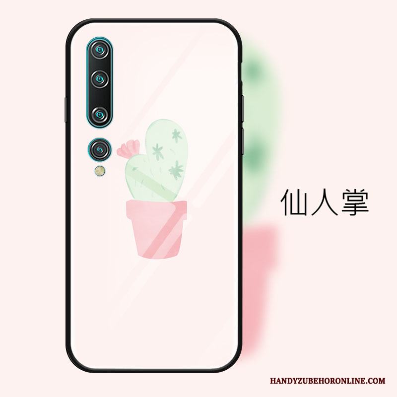 Xiaomi Mi 10 Skal Jordgubbar Liten Glas Enkel Fodral Rosa Spegel