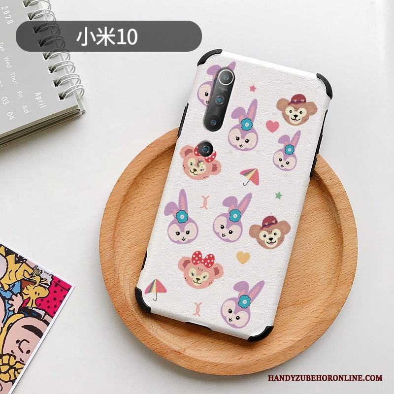 Xiaomi Mi 10 Vit Skal Telefon Fallskydd Vacker Lättnad Tecknat Silke