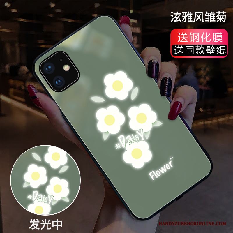 iPhone 11 Cow Blommor Skal Telefon Glas Vind Net Red Grön