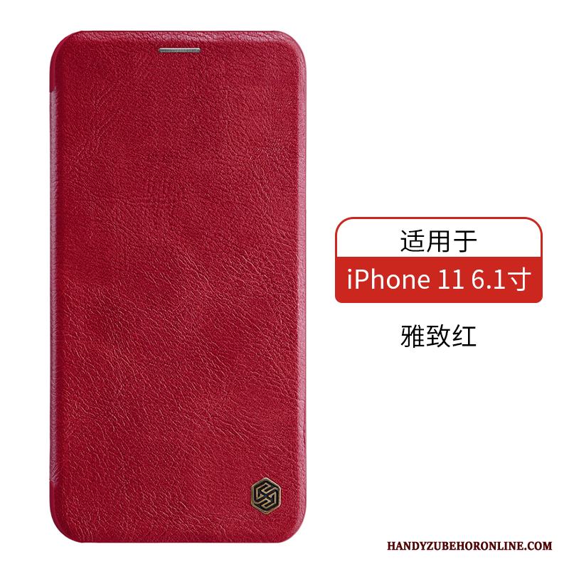 iPhone 11 Läderfodral Röd Guld Skydd Skal Täcka Telefon