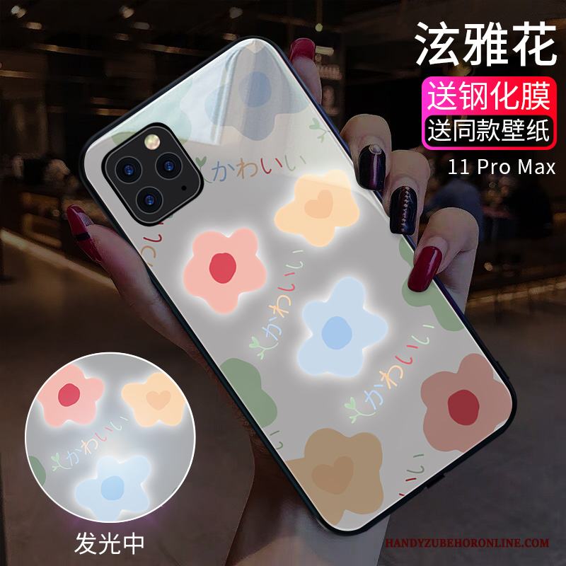 iPhone 11 Pro Max Vit Skal Telefon Ny Glas Blommor Vind Net Red