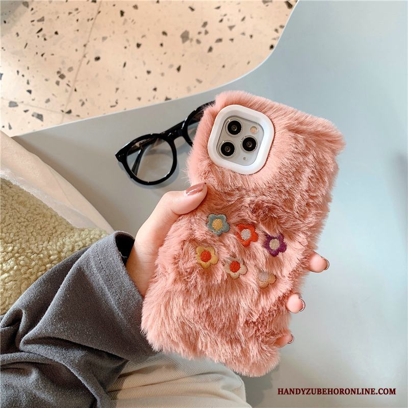 iPhone 11 Pro Rosa Skal Färg Fodral Velour Blommor Trend