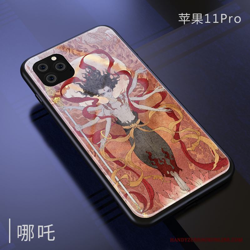 iPhone 11 Pro Silikon Fodral Kinesisk Stil Trend Varumärke Skal Telefon Glas Gul