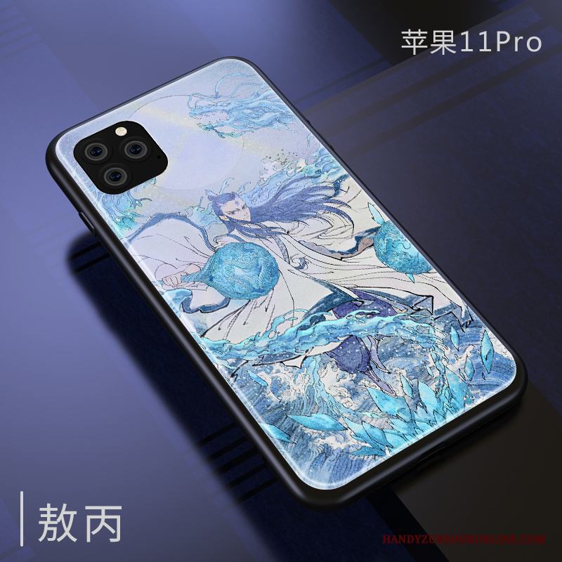 iPhone 11 Pro Silikon Fodral Kinesisk Stil Trend Varumärke Skal Telefon Glas Gul