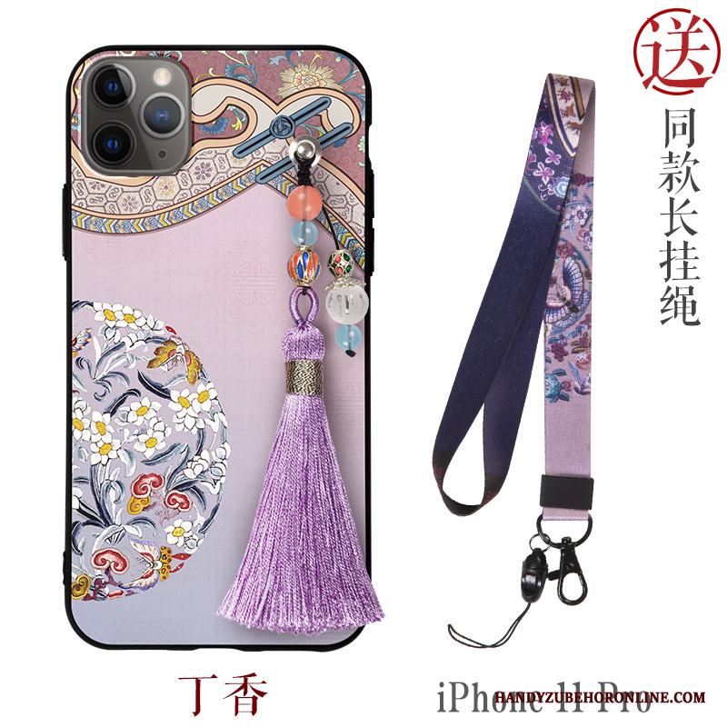 iPhone 11 Pro Skal Silikon Rosa Telefon Kinesisk Stil Vind Tunn