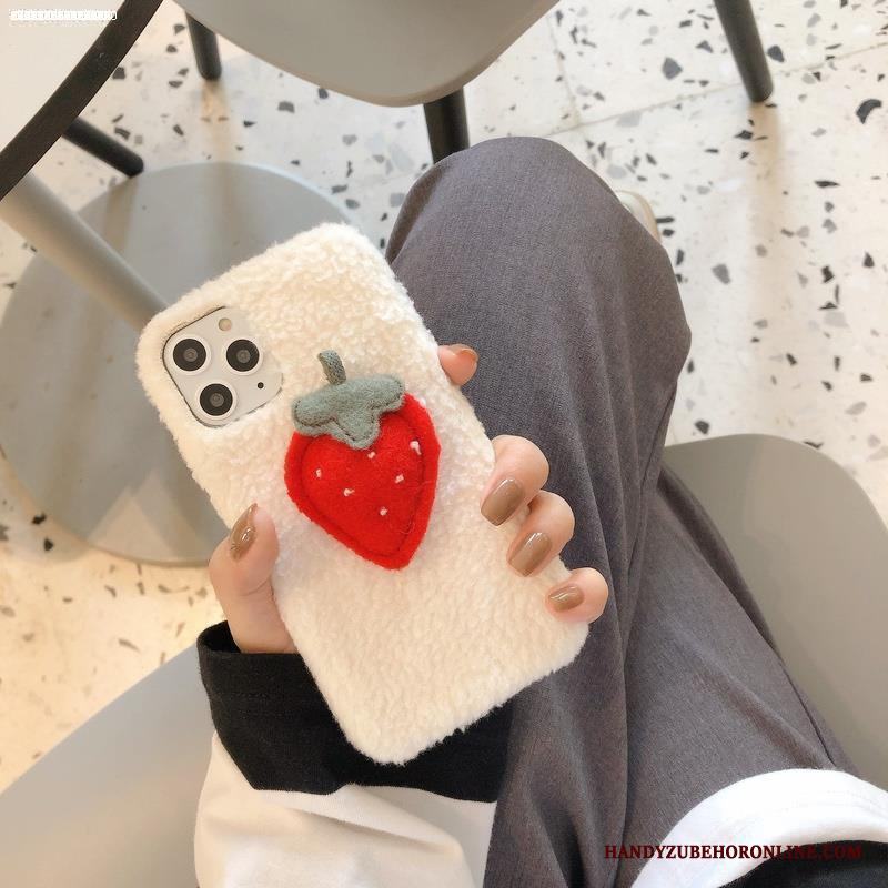 iPhone 11 Pro Vacker Stjärna Vit Röd Liten Velour Skal Telefon
