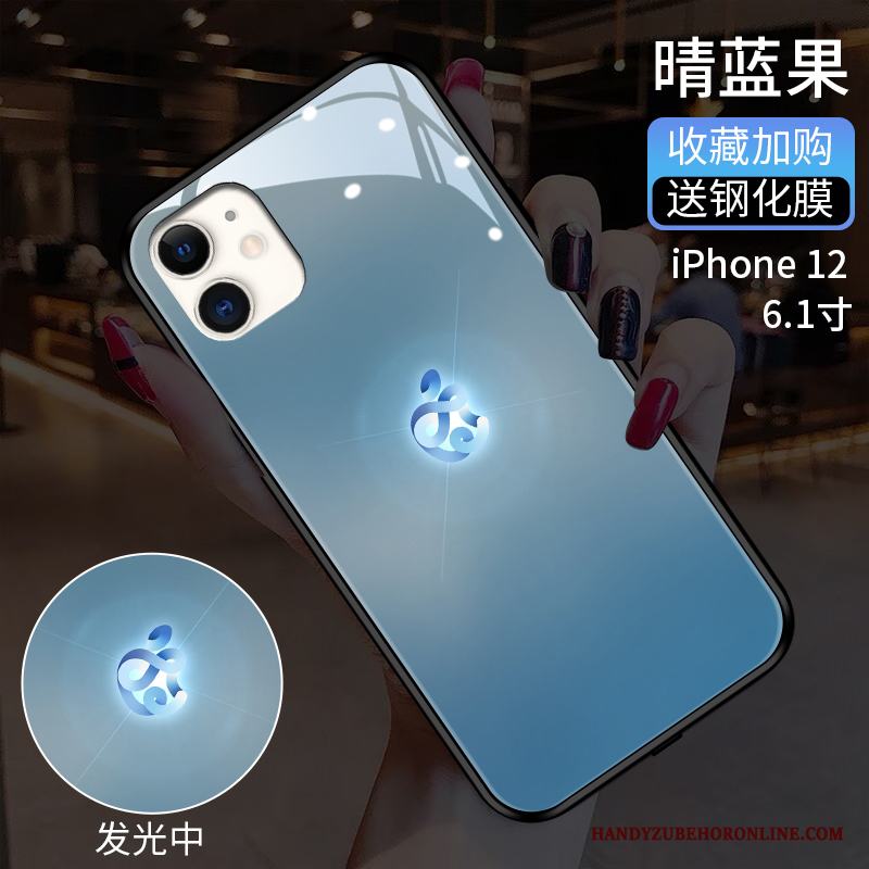 iPhone 12 Gradient Färg Blå Fodral Skydd Bakre Omslag Skal Telefon Glas