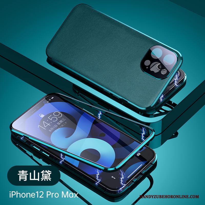 iPhone 12 Pro Max Metall Fodral Slim Ny Läder Skal Telefon Glas