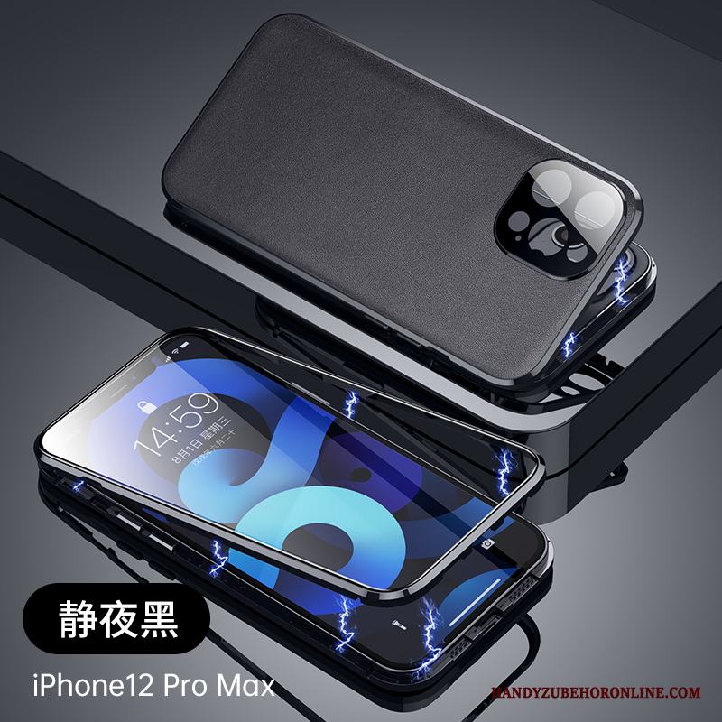 iPhone 12 Pro Max Metall Fodral Slim Ny Läder Skal Telefon Glas