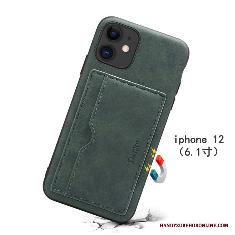 iPhone 12 Tunn Support Fallskydd Skal Telefon Grön Fodral Kort