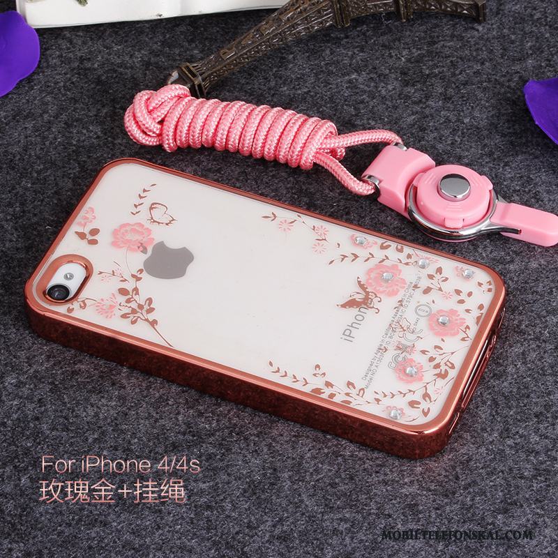 iPhone 4/4s Rosa Strass Fodral Support Skal Telefon Silikon Mobil Telefon