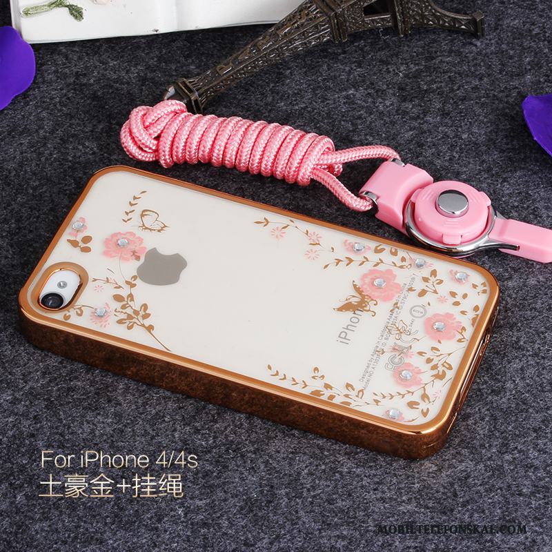 iPhone 4/4s Rosa Strass Fodral Support Skal Telefon Silikon Mobil Telefon