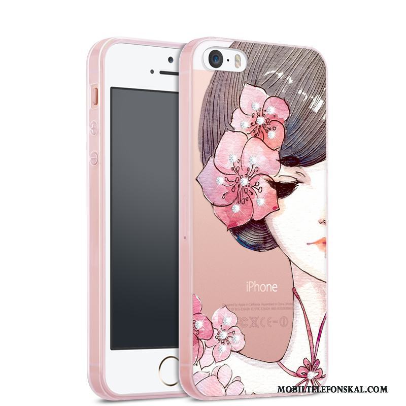 iPhone 5/5s Rosa Fodral Skal Telefon Transparent Strass Fallskydd All Inclusive