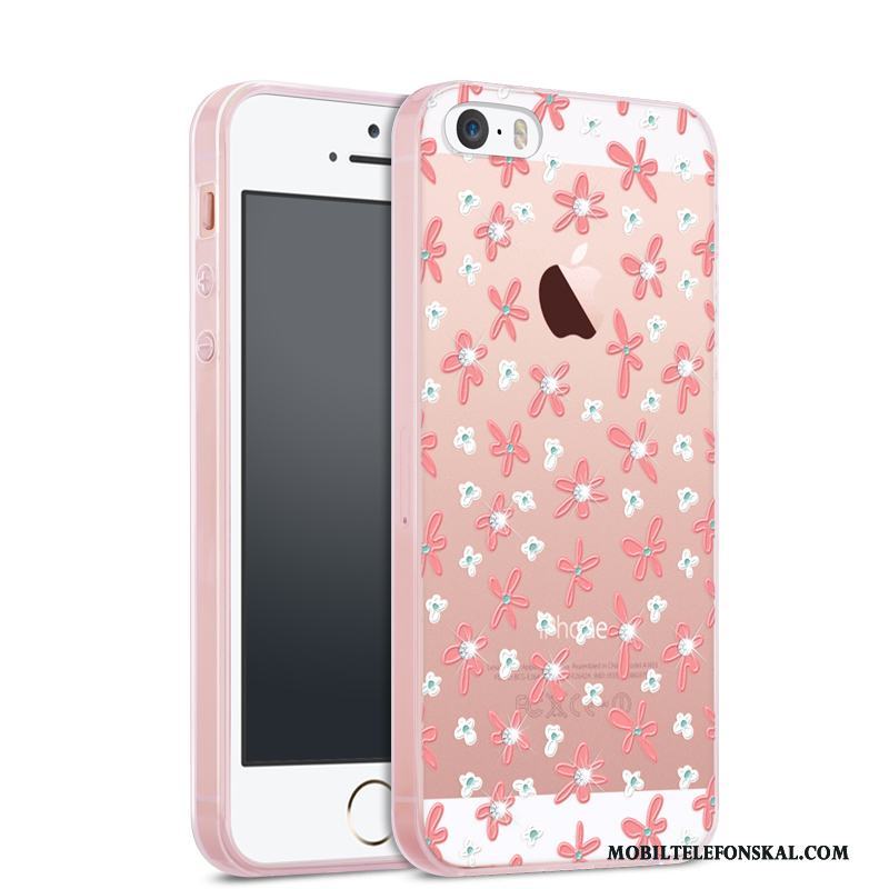 iPhone 5/5s Rosa Fodral Skal Telefon Transparent Strass Fallskydd All Inclusive