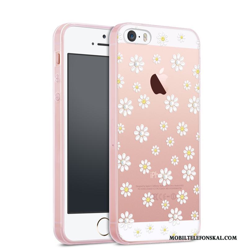 iPhone 5/5s Rosa Fodral Skal Telefon Transparent Strass Fallskydd All Inclusive