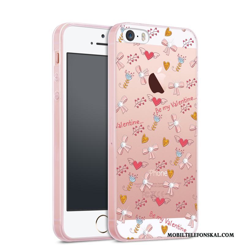 iPhone 5/5s Rosa Fodral Skal Telefon Transparent Strass Fallskydd All Inclusive