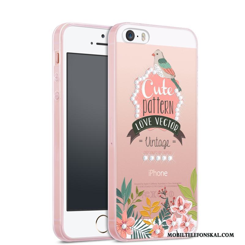 iPhone 5/5s Rosa Fodral Skal Telefon Transparent Strass Fallskydd All Inclusive