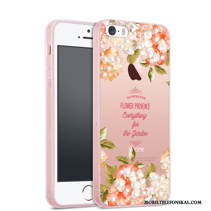 iPhone 5/5s Rosa Fodral Skal Telefon Transparent Strass Fallskydd All Inclusive