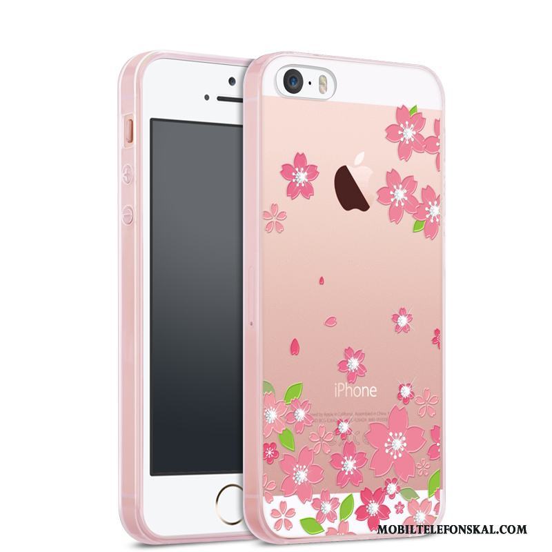 iPhone 5/5s Rosa Fodral Skal Telefon Transparent Strass Fallskydd All Inclusive