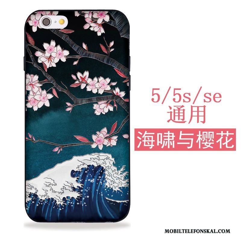 iPhone 5/5s Skal Fodral Svart Silikon Mjuk Crane Japansk Cherry