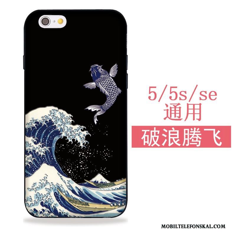 iPhone 5/5s Skal Fodral Svart Silikon Mjuk Crane Japansk Cherry