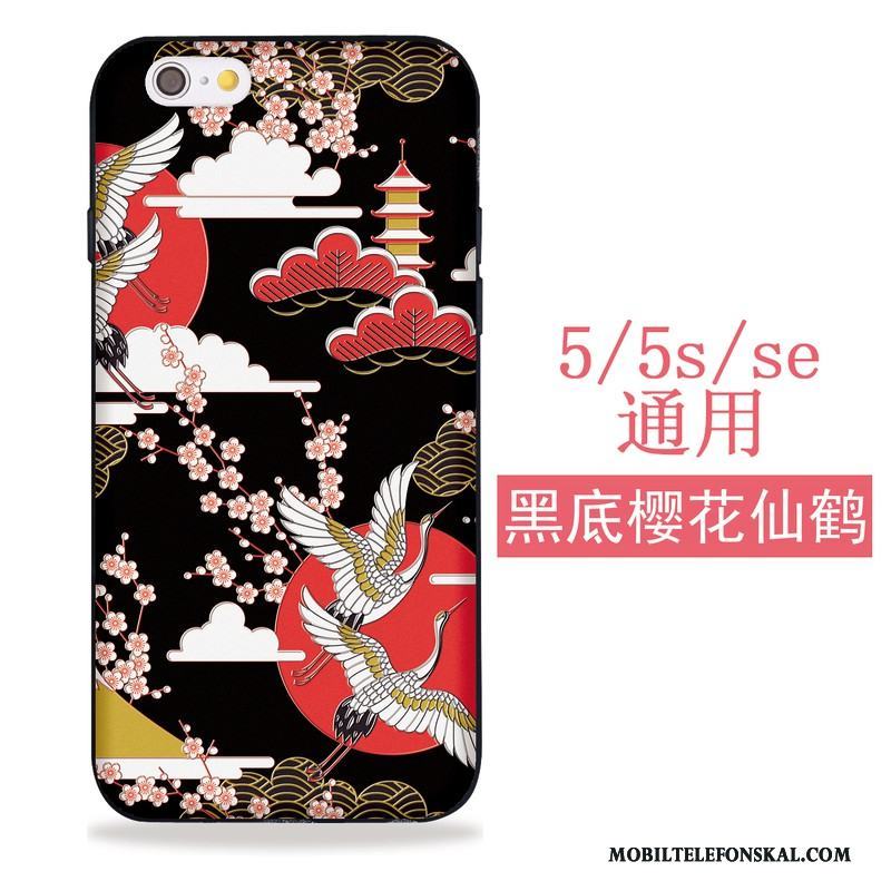 iPhone 5/5s Skal Fodral Svart Silikon Mjuk Crane Japansk Cherry