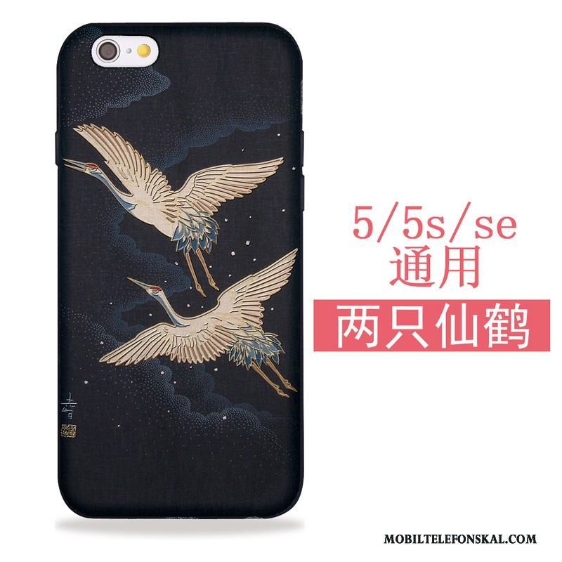 iPhone 5/5s Skal Fodral Svart Silikon Mjuk Crane Japansk Cherry