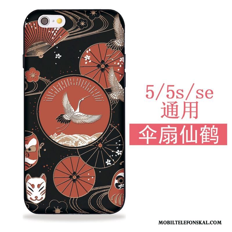 iPhone 5/5s Skal Fodral Svart Silikon Mjuk Crane Japansk Cherry