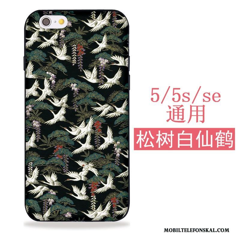 iPhone 5/5s Skal Fodral Svart Silikon Mjuk Crane Japansk Cherry