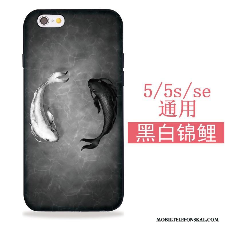 iPhone 5/5s Skal Fodral Svart Silikon Mjuk Crane Japansk Cherry
